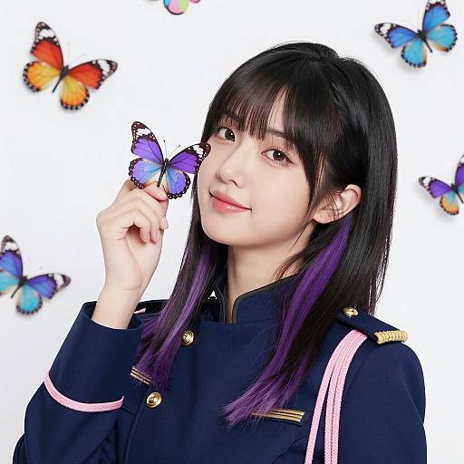 Elegant Asian Woman with Butterflies