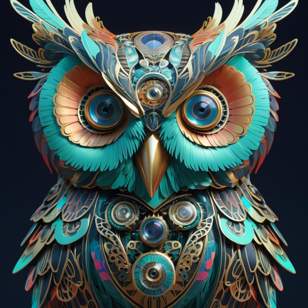 Intricate Mechanical Owl in Rich Colors