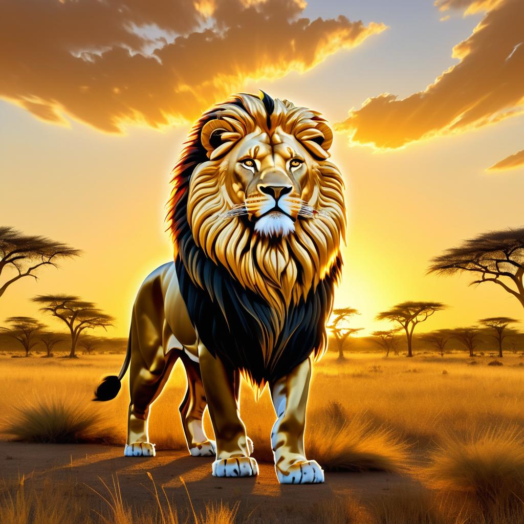 Fierce Lion in Sunset Savanna Scene