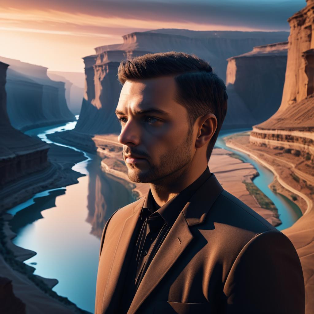 Surreal Portrait with Canyon and River