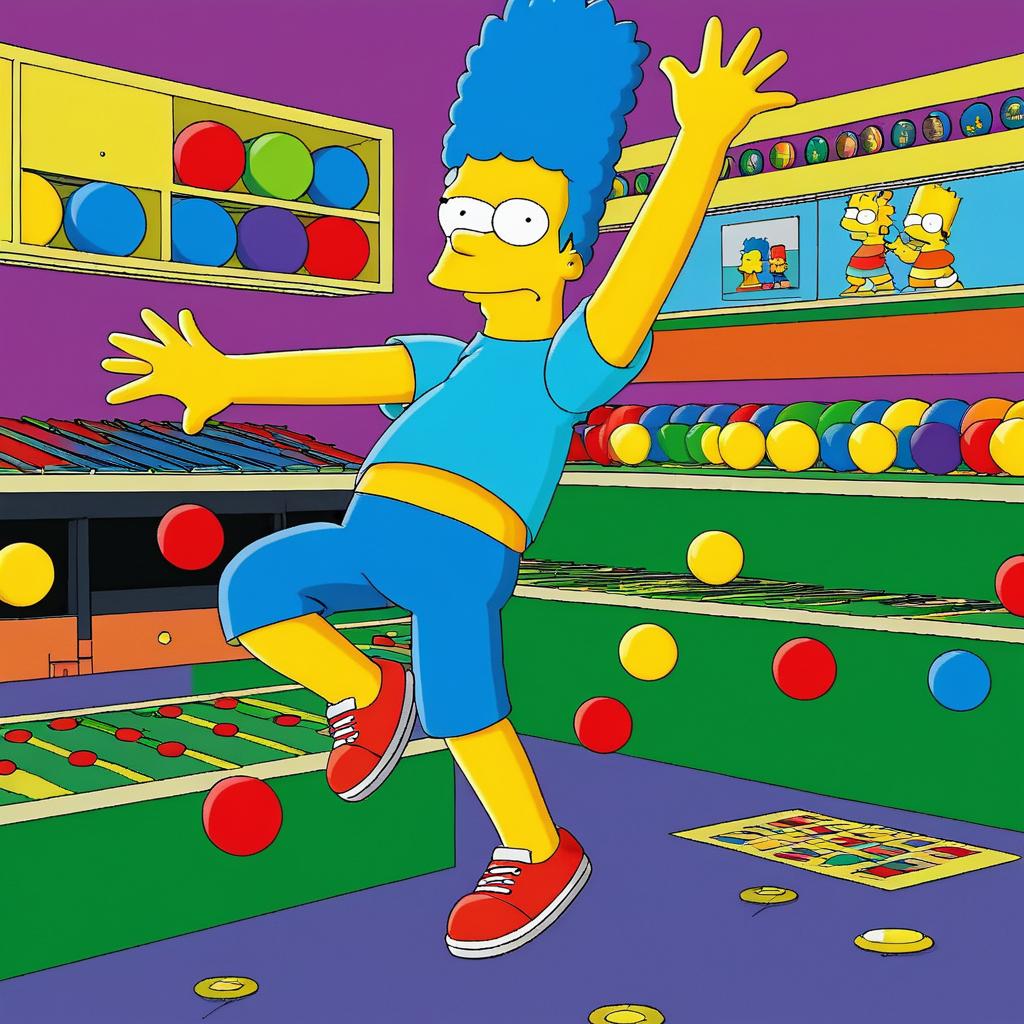 Bart Simpson Juggling in a Colorful Scene