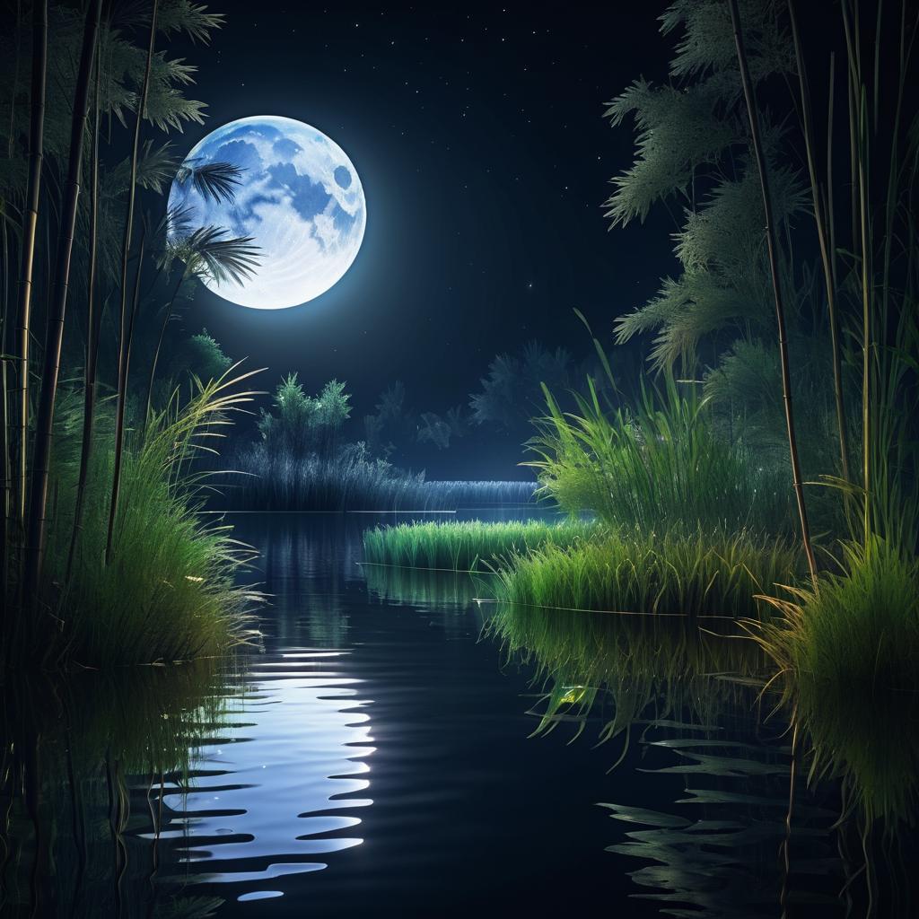 Serene Moonlit Riverside with Dramatic Lighting