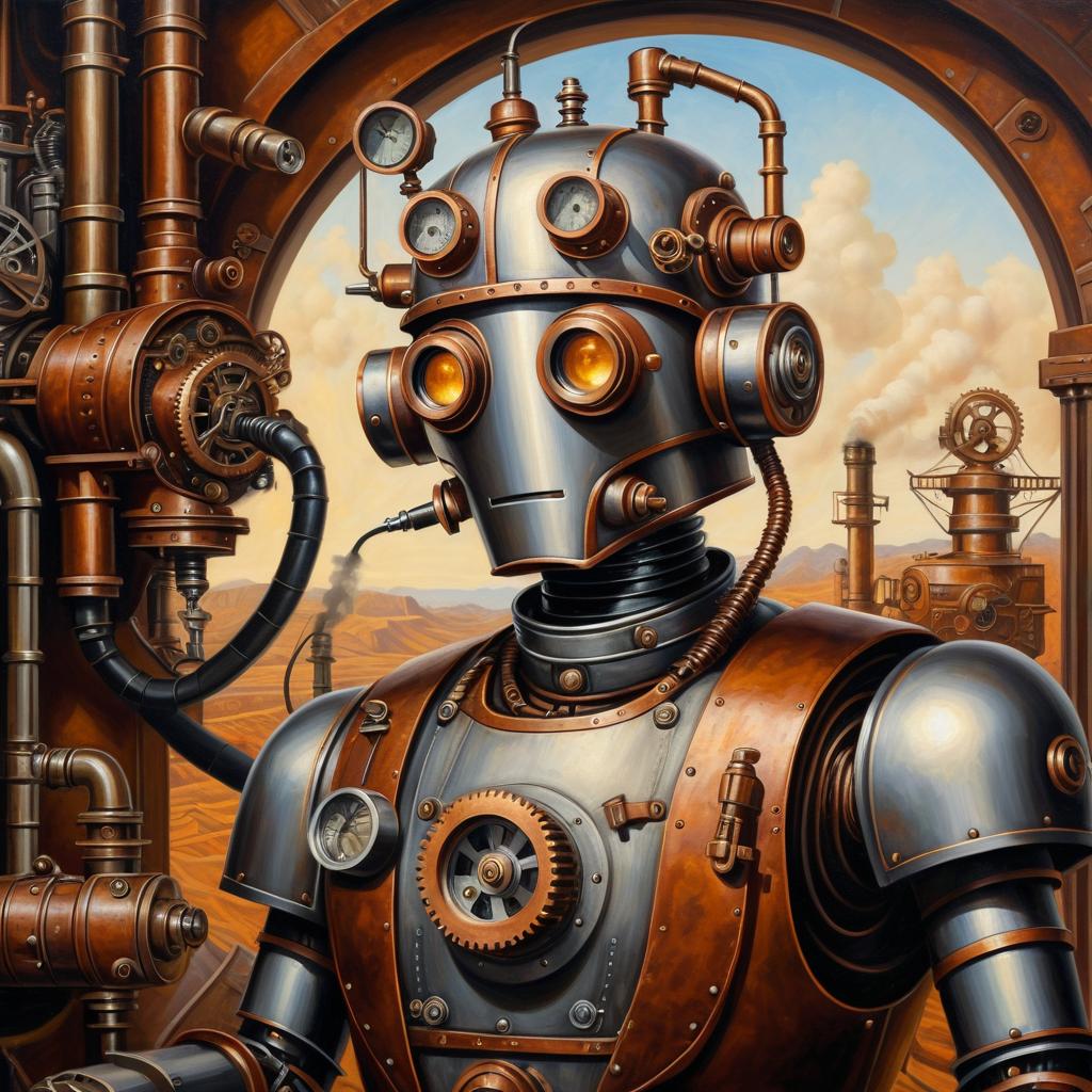 Vintage Steampunk Robot Engineer Art