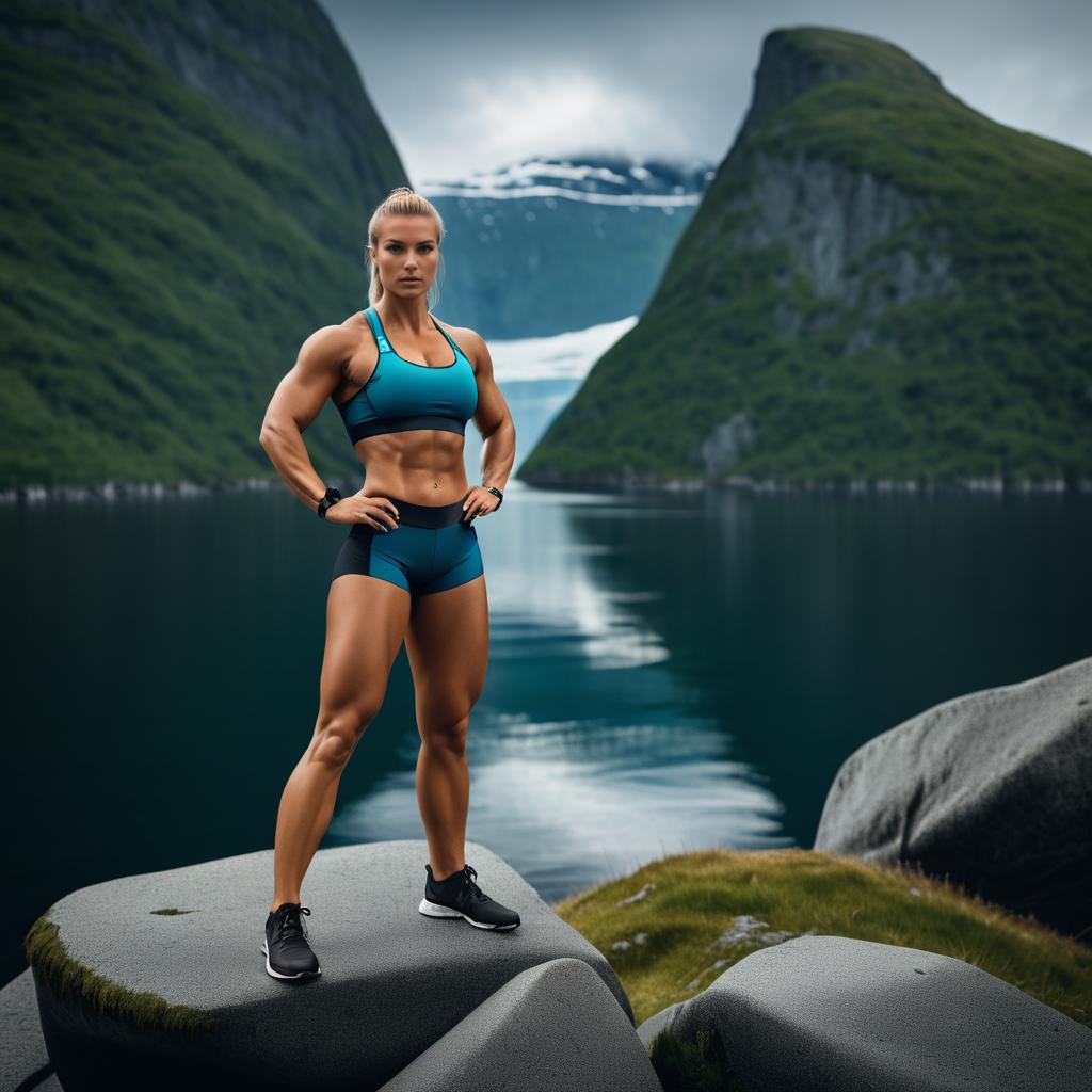 Powerful Fit Woman in Dramatic Fjord