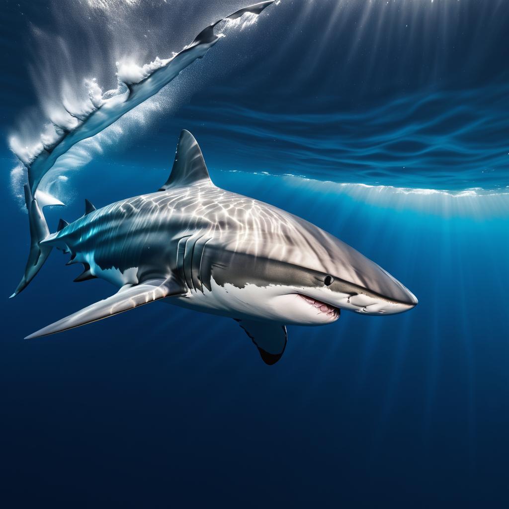 Dynamic Shark in Deep Ocean Action Shot