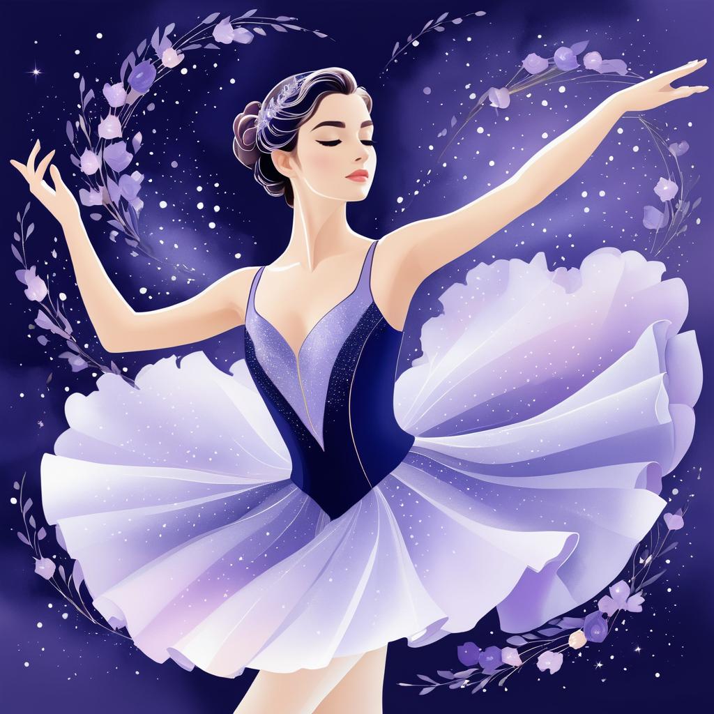 Elegant Ballet Dancer Among Stars and Petals