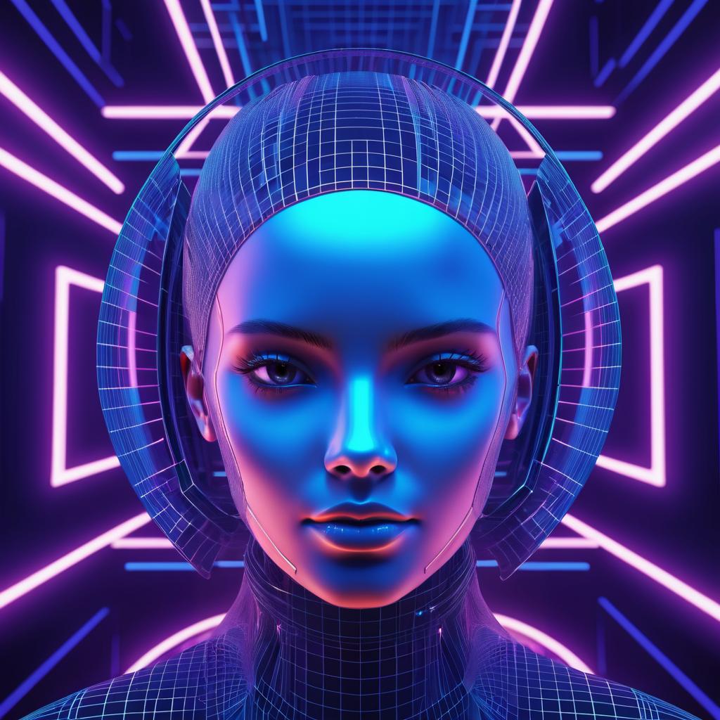 Futuristic 3D Woman's Face with Grid