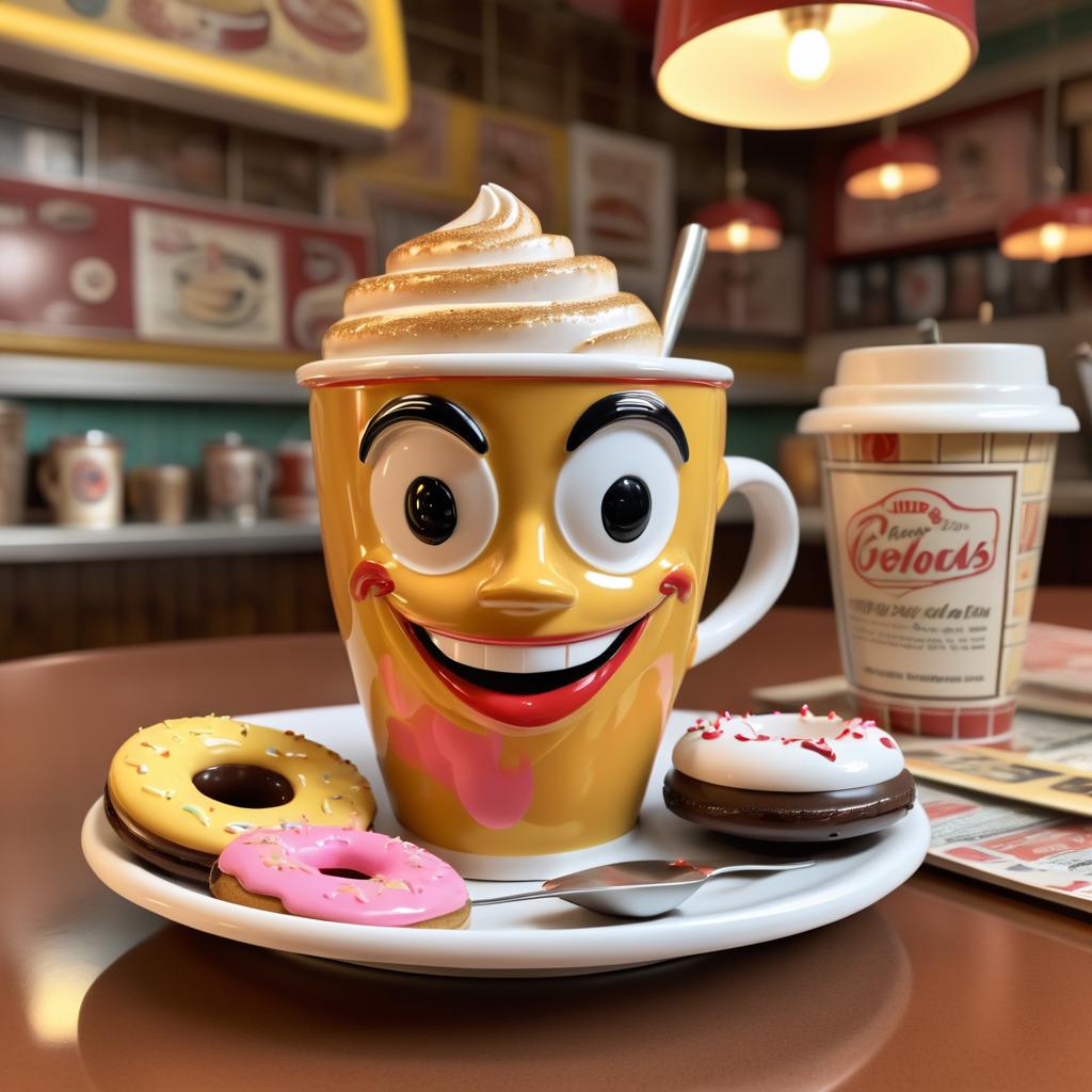 Cheerful Coffee Cup in Vintage Diner