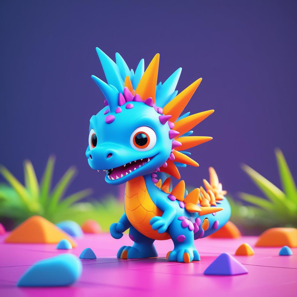 Playful Tiny Dinosaur in Surreal Style