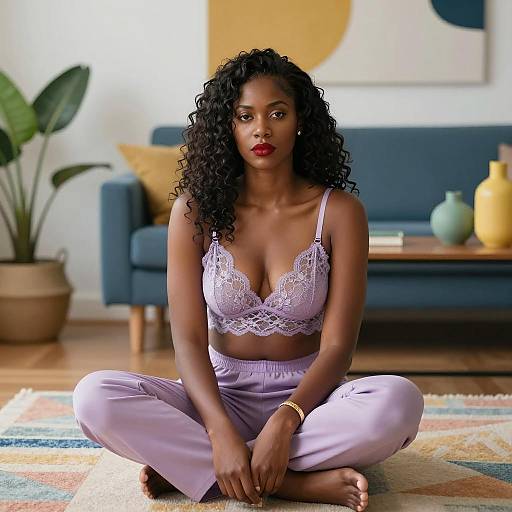 Elegant African-American Woman on Colorful Rug