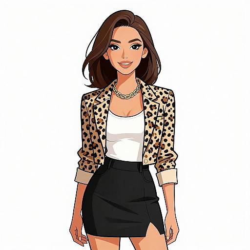 Smiling Woman in Leopard Print Blazer