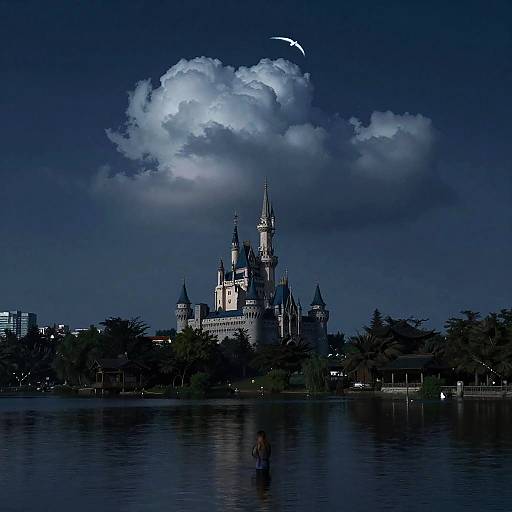 Fantasy Night Sky with Castle and Animal