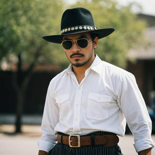 Man in Mexican Gangster Costume with Hat and Sunglasses