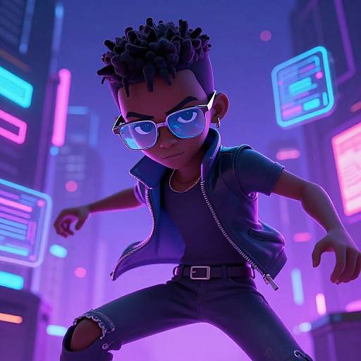 Cyberpunk Black Character with Neon Glasses