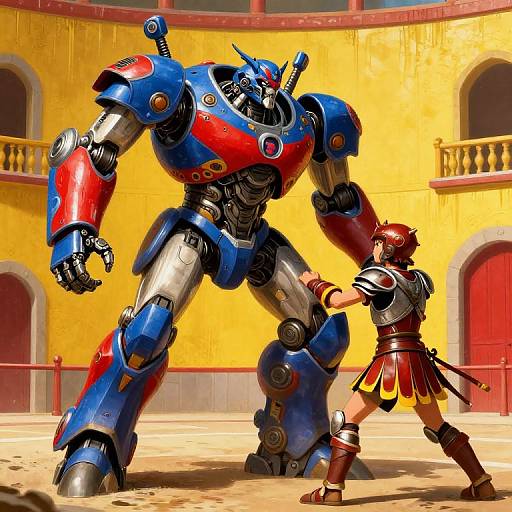 Futuristic Gladiator vs Robot Battle