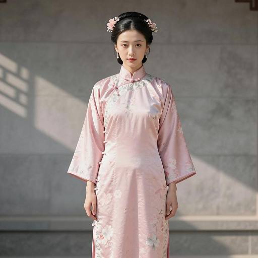 Asian Woman in Pink Traditional Qipao