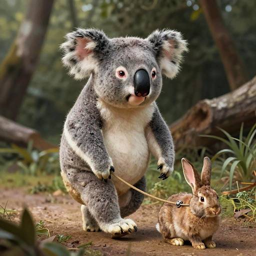 Anthropomorphic Koala Walking Rabbit