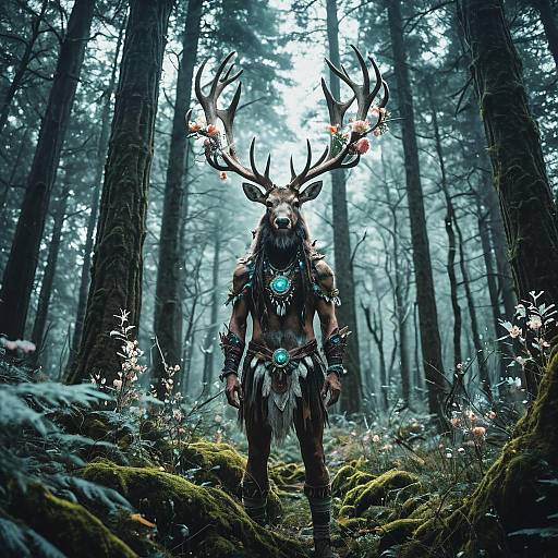 Ancient Forest Spirit with Luminous Antlers