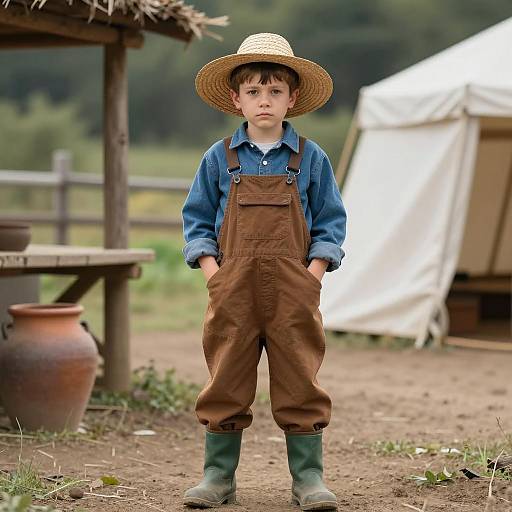 Young Boy in Farmer Costume Outdoors