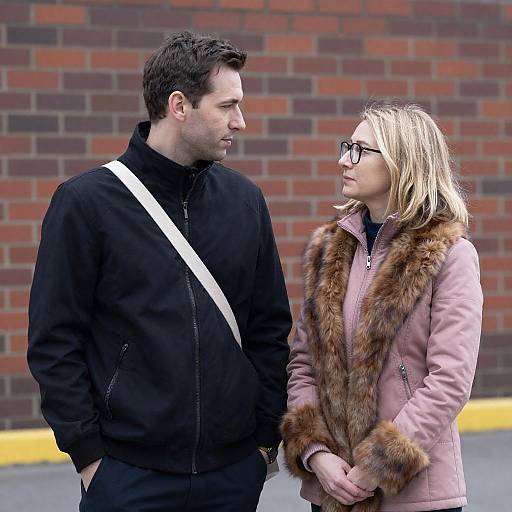 Man and Woman Talking Outdoors