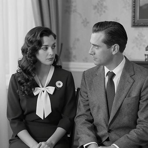 Black and White Portrait of Woman and Man in Vintage Attire