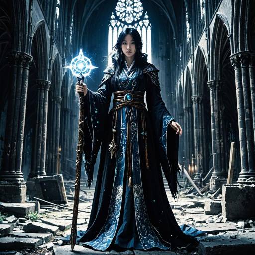 Ancient Sorceress in Ruined Gothic Cathedral