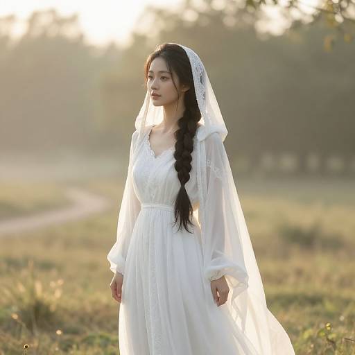 Graceful Woman in Golden-Hour Landscape