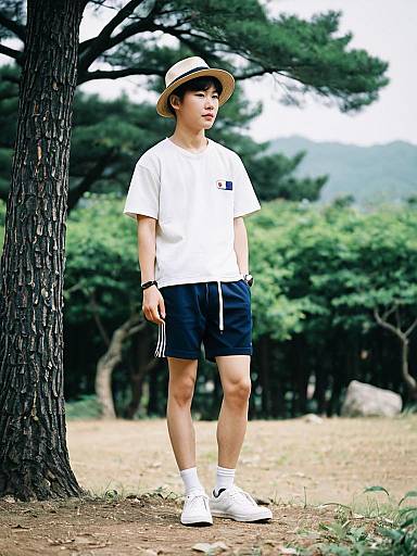 Korean Male Summer Shorts Outfit Outdoors