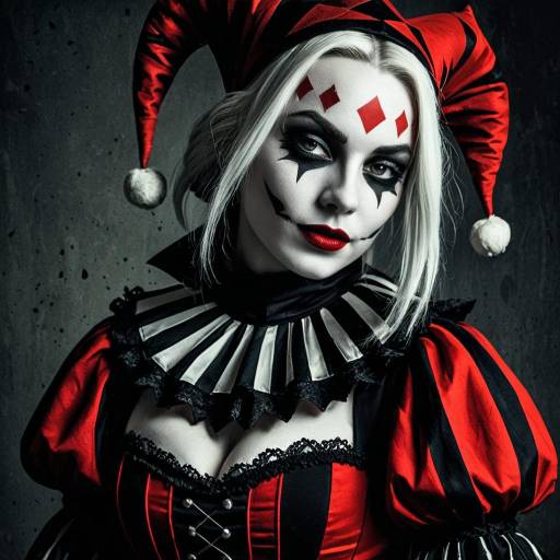Woman in Red and Black Jester Costume