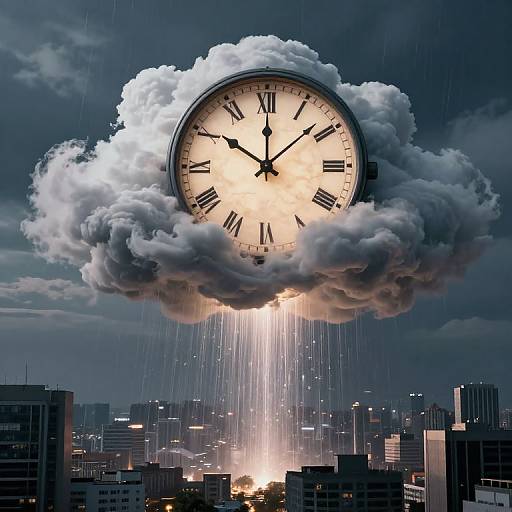 Colossal Clock Hovering Above City