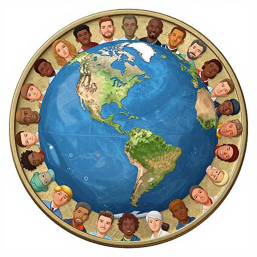 Colorful Globe Coin with Diverse Faces