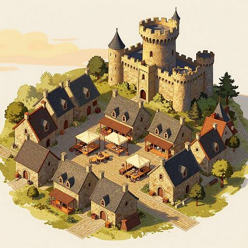 Isometric Medieval Village Architecture
