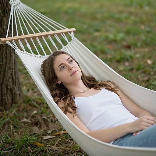 Young Woman Daydreaming in Hammock