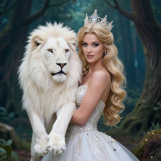 Majestic Woman with White Lion