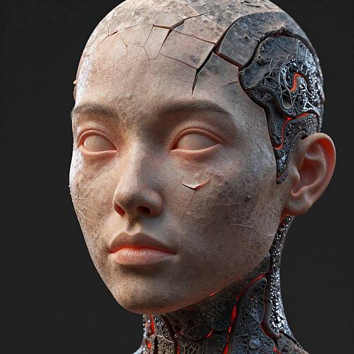 Android Portrait on Cracked Lava Surface