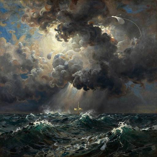 Dramatic Ocean Storm Oil Painting