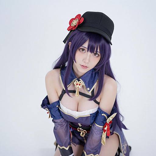 Young Woman in Purple Hair Cosplay