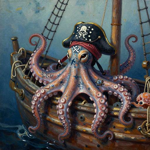Tattooed Octopus Pirate on Shipwreck