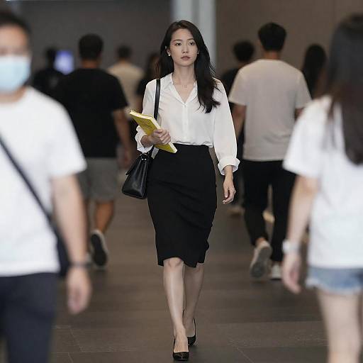 Confident Woman Walking Dimly Lit Hallway