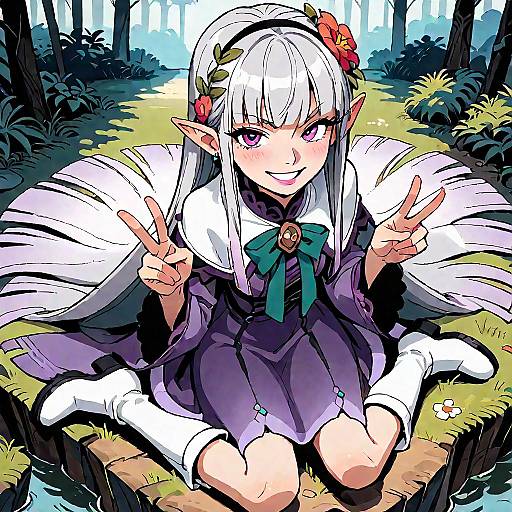 Smug Long-Haired Anime Girl Outdoors