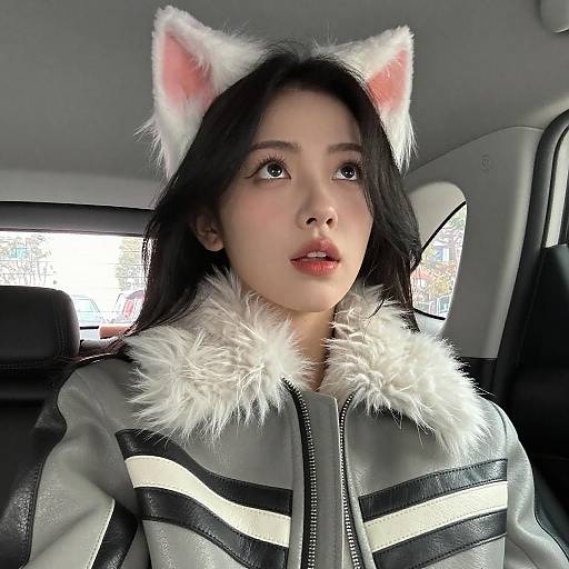 Portrait of Asian Woman in Leather Jacket