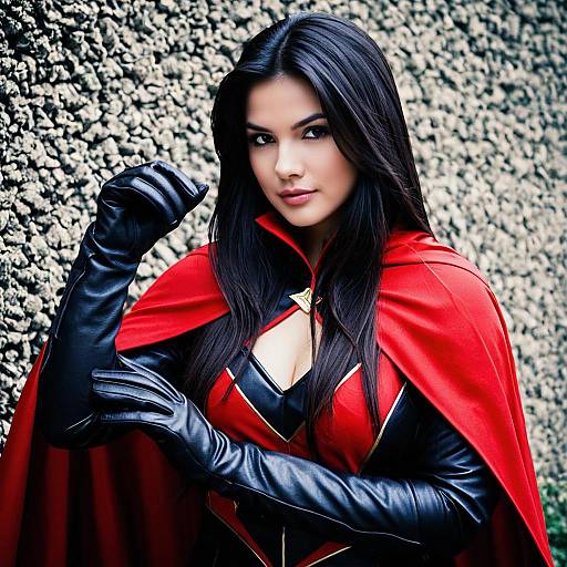 Female Muzan Cosplay with Red Cape and Black Gloves