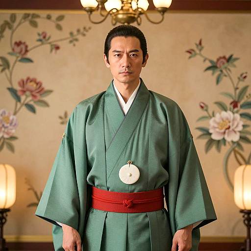 Elegant Portrait of Asian Man in Kimono