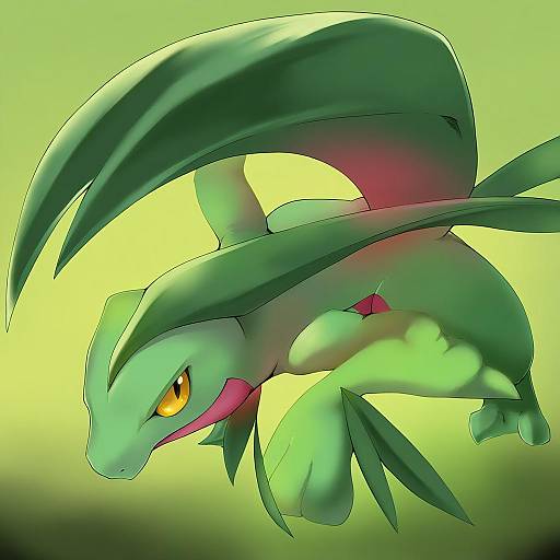 Illustration of Grovyle, pokemon in the style of Takara akihito