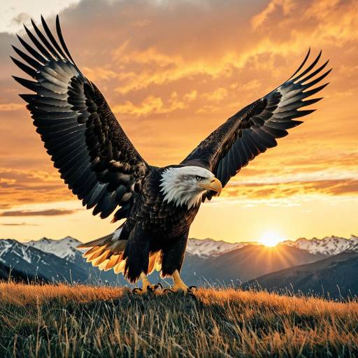 Bald Eagle with Wings Spread at Sunset