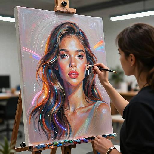 Futuristic Artist Painting Digital Portrait