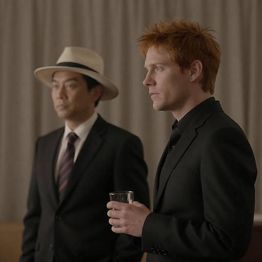 Two Men in Dimly Lit Room