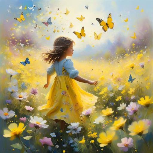 Whimsical Child in a Flower Field