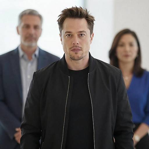 Man with intense expression standing indoors