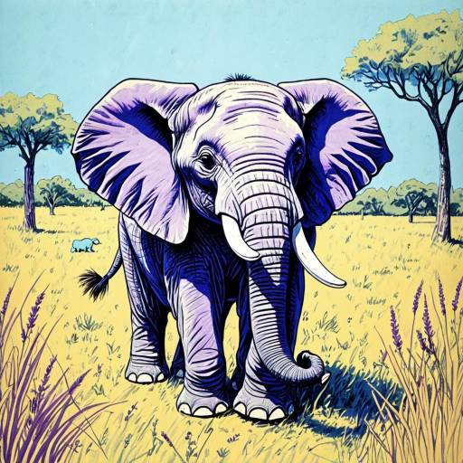 Child's Drawing of Happy Elephant on Savanna
